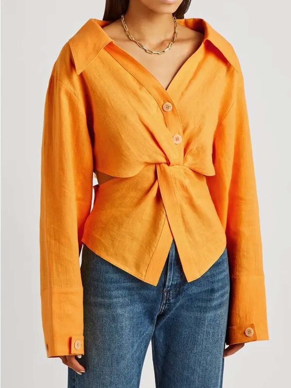 NANUSHKA - Twist-Front Orange Button-Up Women's Top